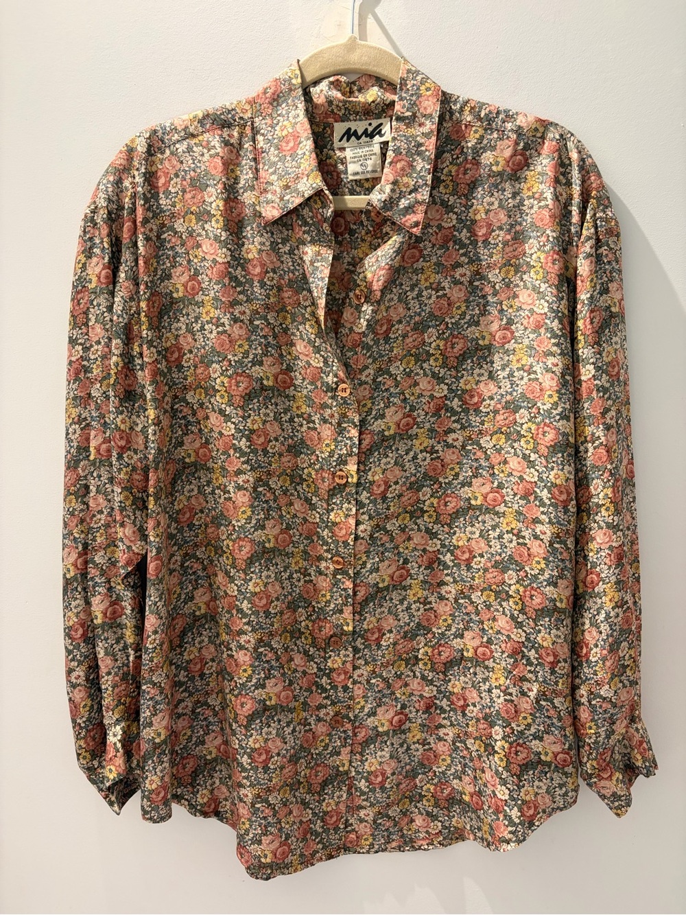 Vintage MIA 100% Silk Floral Blouse | Romantic Silk Button-Up Shirt L - Picture 2 of 5